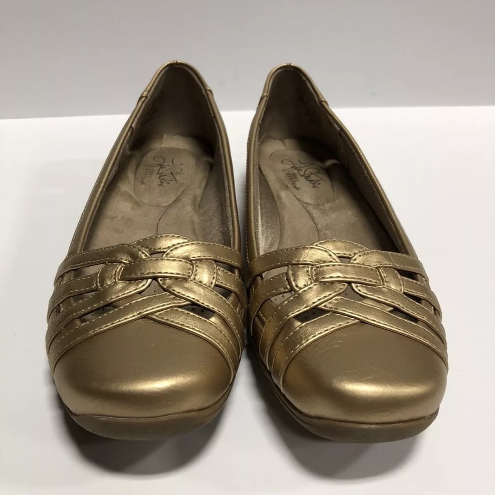 Life Stride Metallic Gold Slip-On Ballet Flats Size 9.5 M